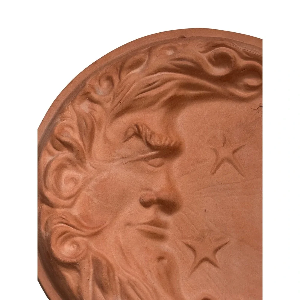 Terracotta Crescent Moon Face Star Wall Medallion Plaque Thomas Ceramics Texas